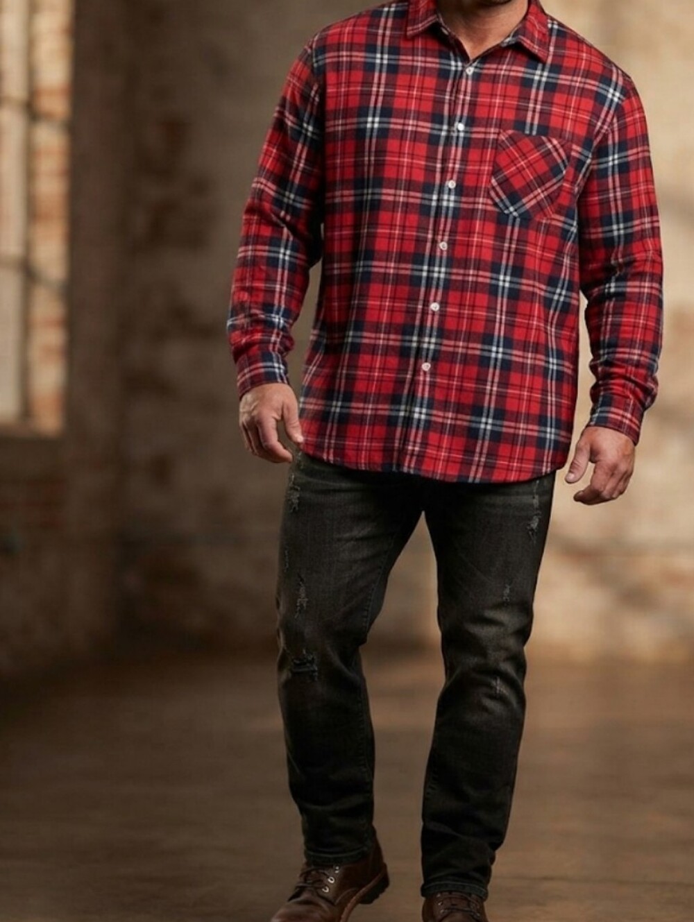 2XL Men's Flannel Button Down Shirt Red Blue Plaid Long Sleeve Pocket Sangtree - Picture 10 of 10
